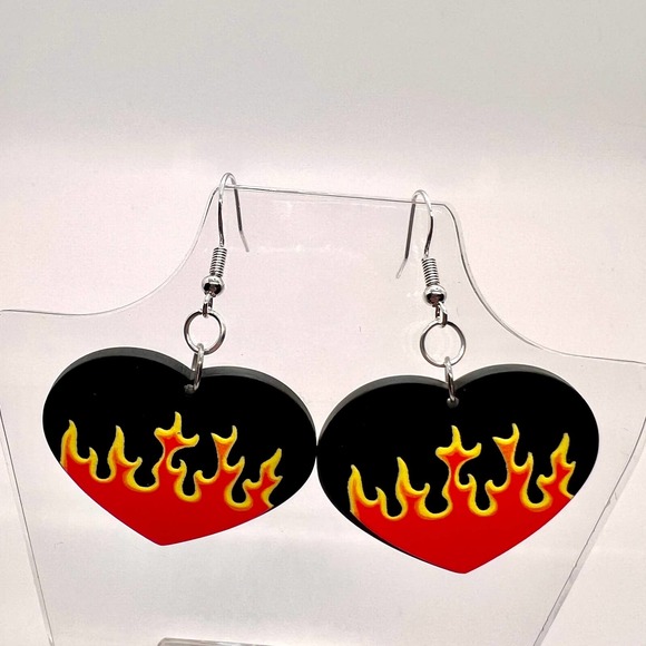 Wednesday Addams Earrings - Flaming Heart Earrings - Goth Earrings - Picture 1 of 11